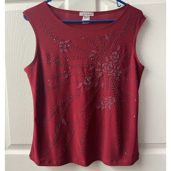 Bleecker and McDougal Top Womens Large Read Beaded Holiday Sleeveless Shell USA - Picture 2 of 9
